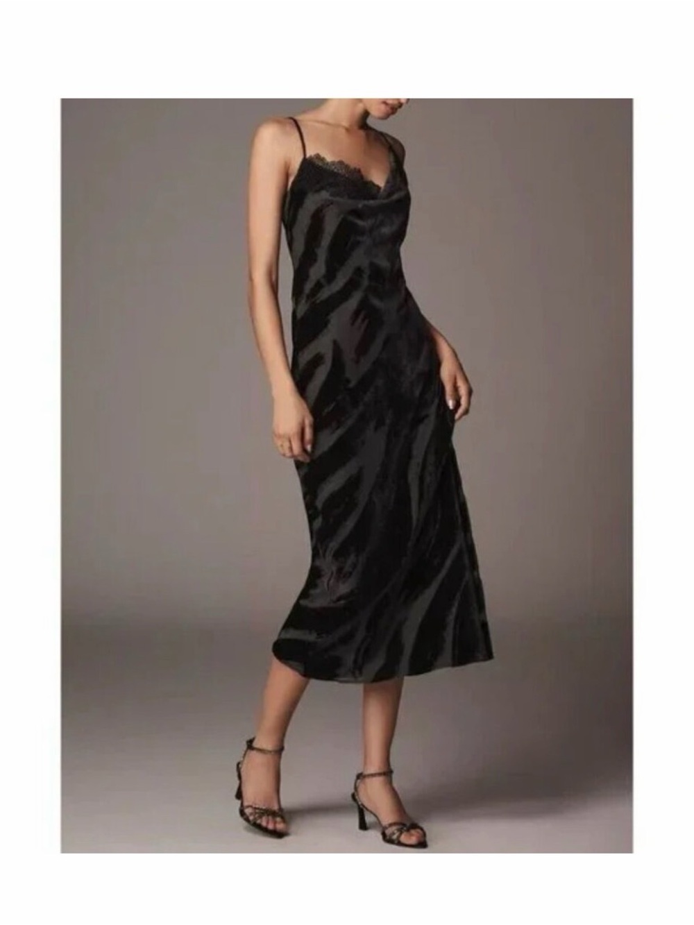 BY ANTHROPOLOGIE Women’s Size XL Dress Midi Zebra Slip Flocked Asymmetrical Cowl - Picture 2 of 16